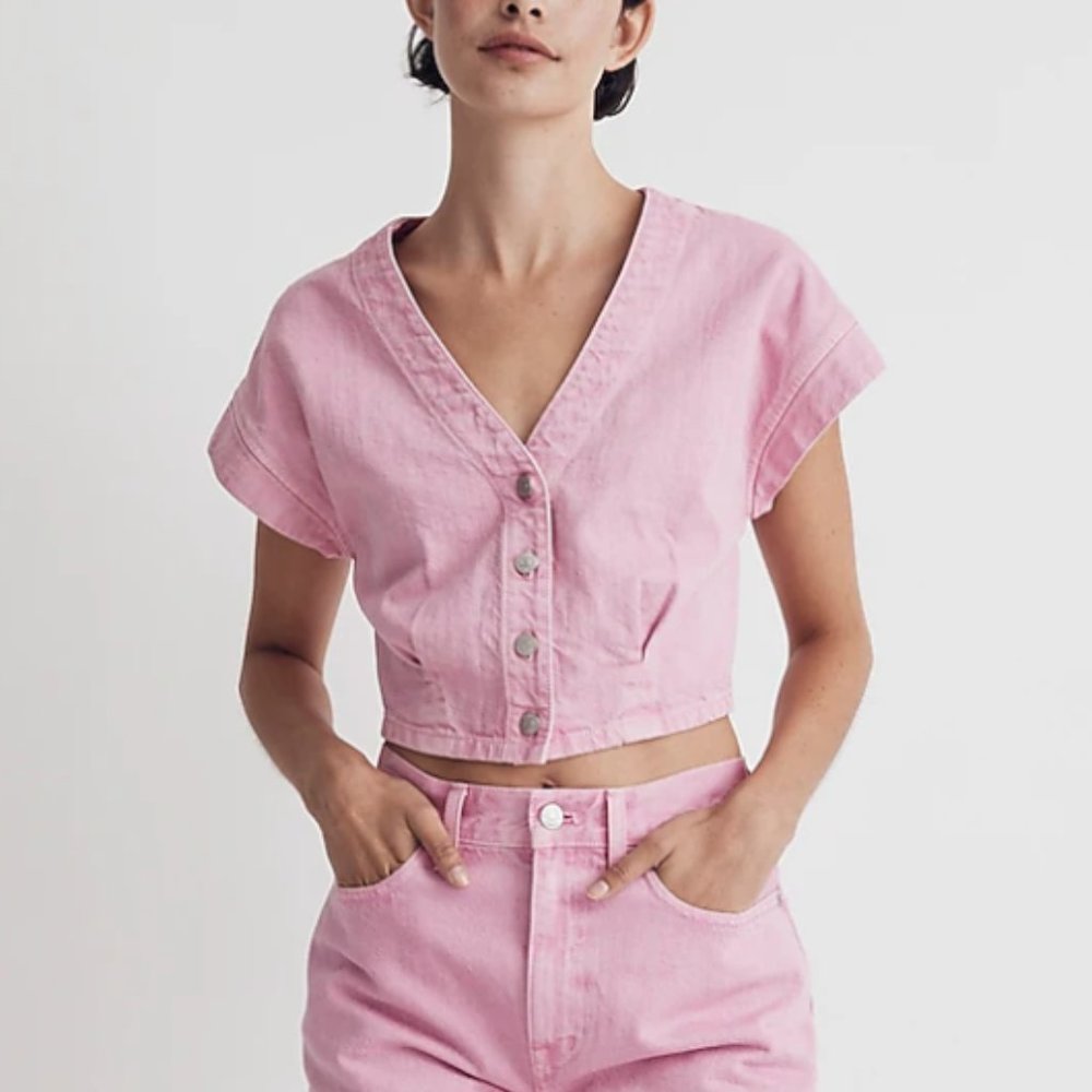 Madewell Pink Garment-Dyed Cap Sleeve Cotton Crop Top Size 8